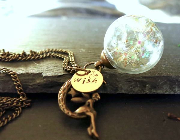 Pusteblume Kette Mond / Himmlische Mond Fee mit Glitzer / Pusteblumenkette mit Engel / Personalisierbare Kette / Geschenk für Sie